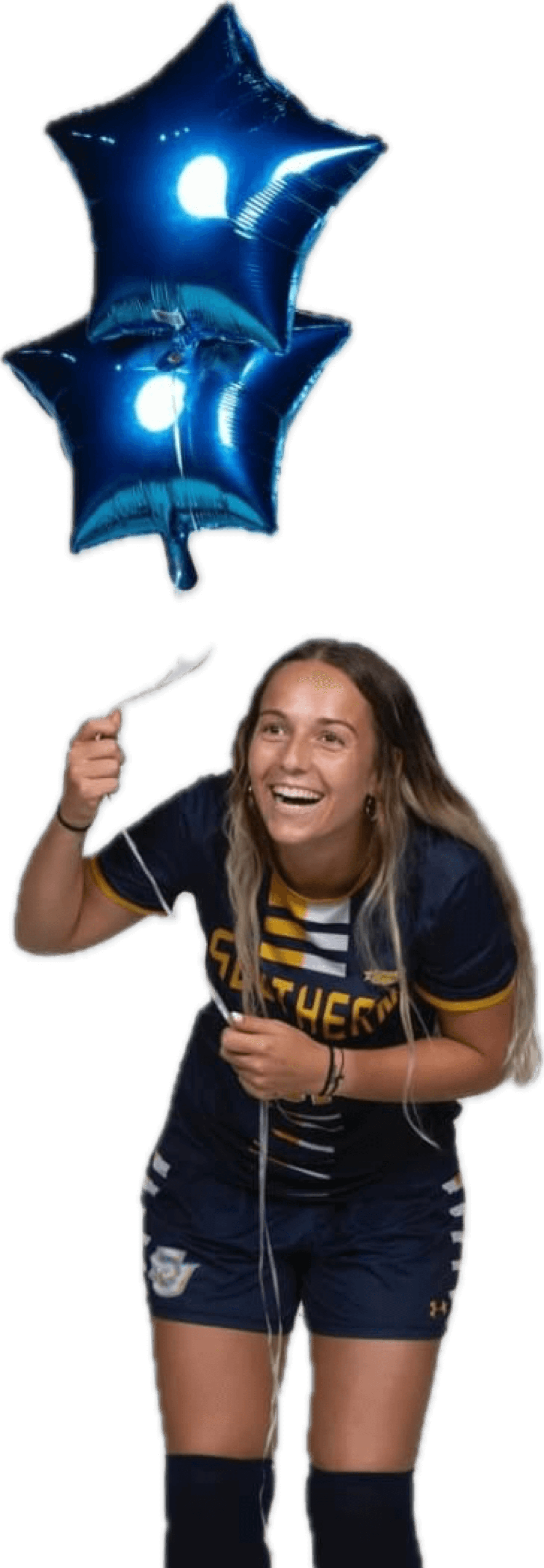 Student with balloons